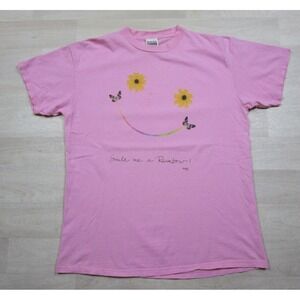 Vintage 90s SUNFLOWER NATURE Pink T-Shirt (M) Art Graphic Maze Butterfly USA